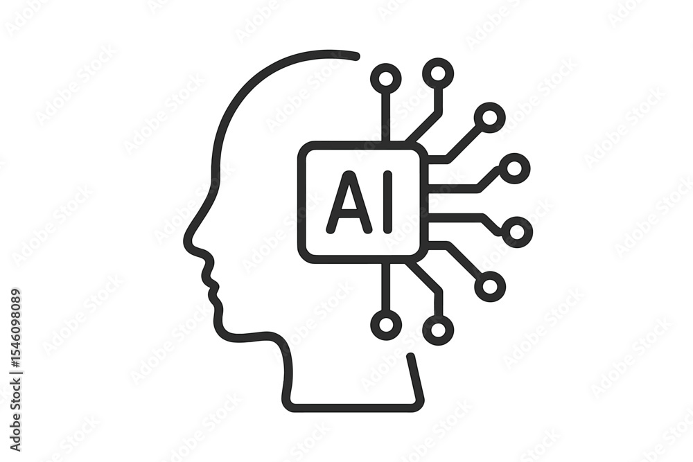 Poster the icon of outline ai is represented by a linear sign that features an editable stroke and symboliz