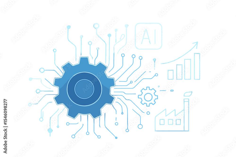 Fototapete digital transformation is represented by a futuristic blue gear on an abstract technology background