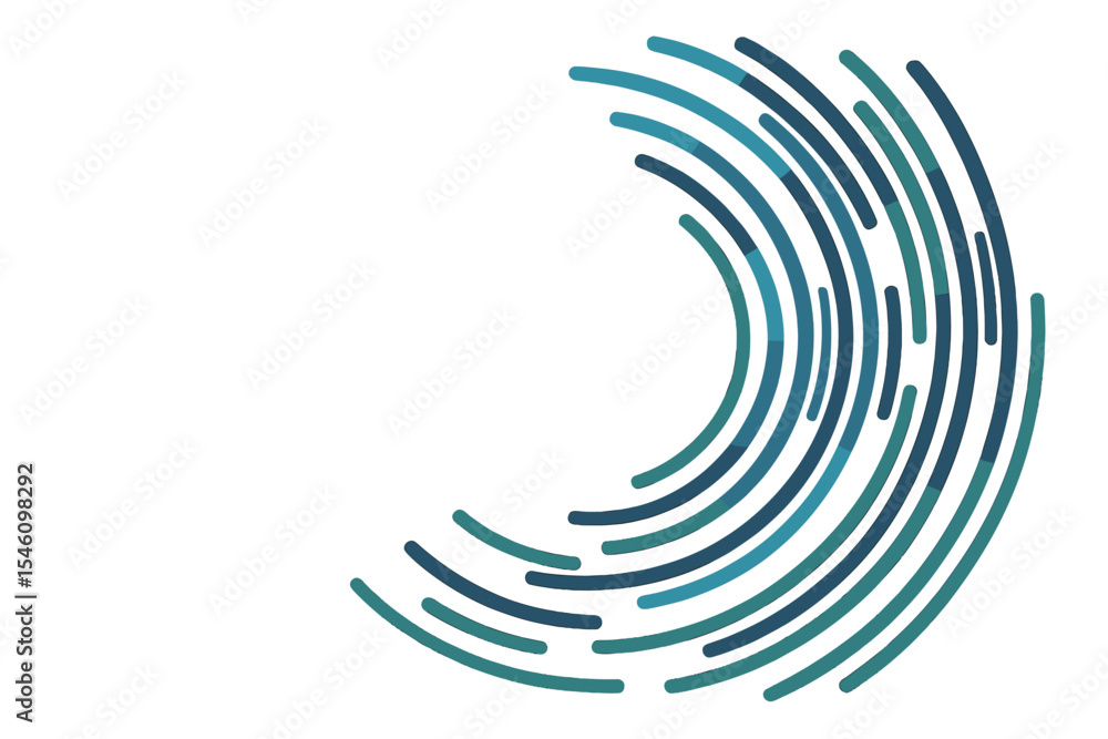 Poster a dynamic pattern of vector half circle lines in blue and green hues, with space for text, is set ag