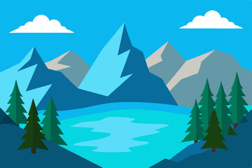 Obraz premium Majestic Mountain Lake Landscape Serene Blue Peaks and Evergreen Trees