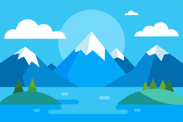 Serene Mountain Lake Landscape A Peaceful Blue Vista Illustration