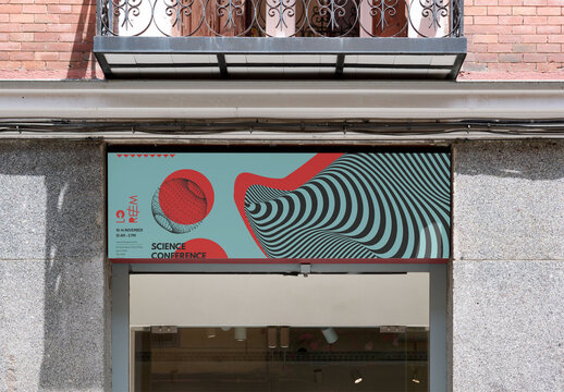 Barcelona Business Entrance Sign. PSD mockup.