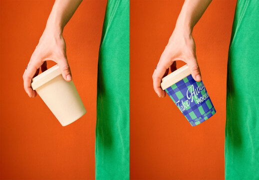 Sustainable Takeaway Cup Mockup Held by Hand