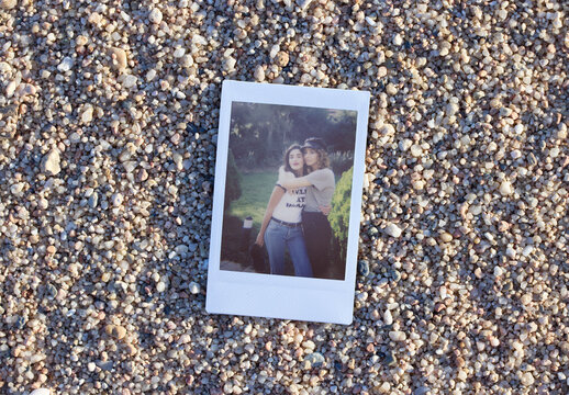 Vertical Polaroid on Sandy Beach With Clear Background