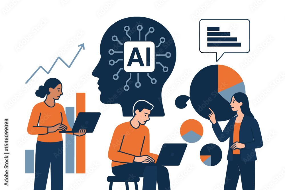Poster modern vector illustration representing the concept of a tool for data analysis in business, featuri