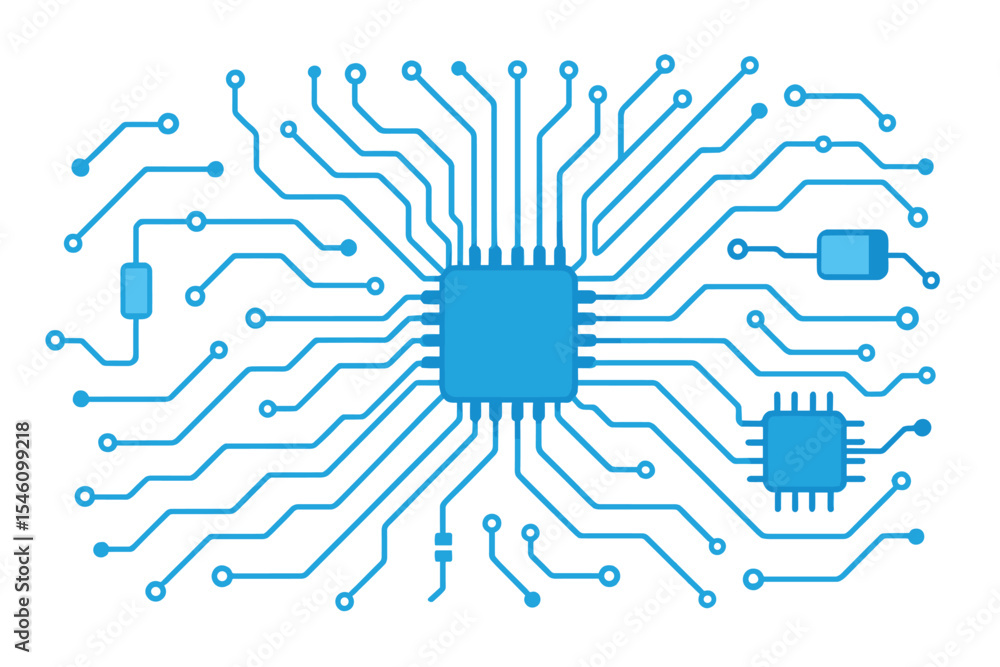 Poster a digital vector illustration features a computer motherboard complete with a chip, processor, and s