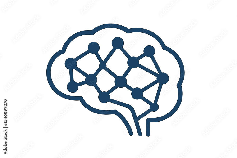 Poster logo of a human brain, featuring a neural network and a memory atlas in a minimal design vector, ava