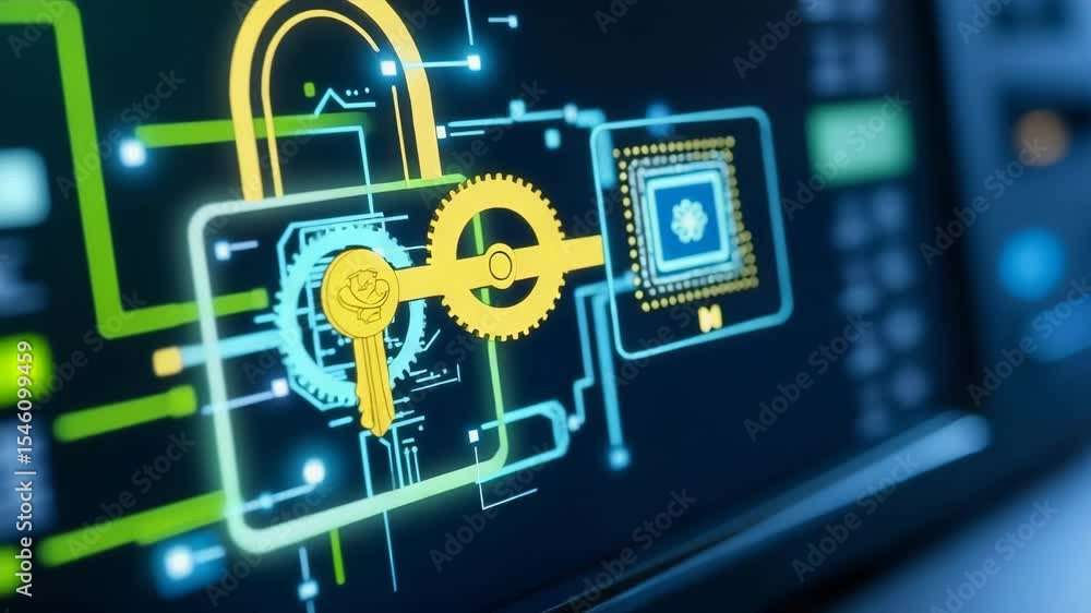 Poster key chip technology concept ,digital security technology lock key interface touchscreen concept fing