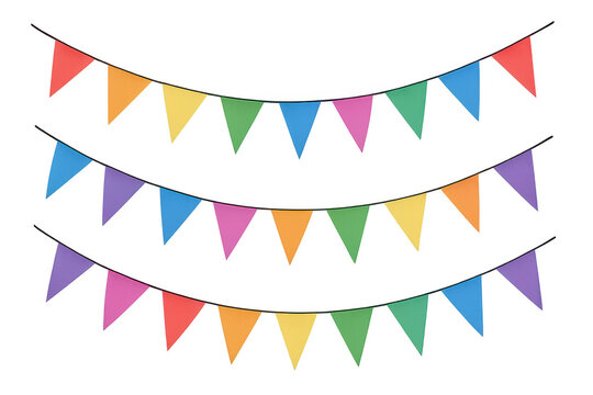 Multicolored triangular bunting hanging, generating cheerful background decorations for festive party events