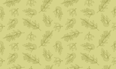  Seamless Olive Branch Pattern on Green Background