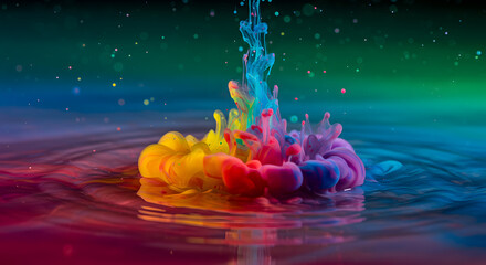 Vibrant Rainbow Ink Exploding in Water Abstract Photography