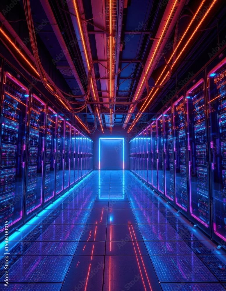 Aufkleber exploring server technology data center digital environment futuristic view neon lighting effects