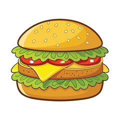 Detailed vector of a chicken sandwich with pickles and mayonnaise, white background