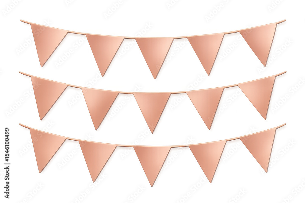 Aufkleber rose gold triangular party flags hanging on a string isolated on transparent background, perfect for