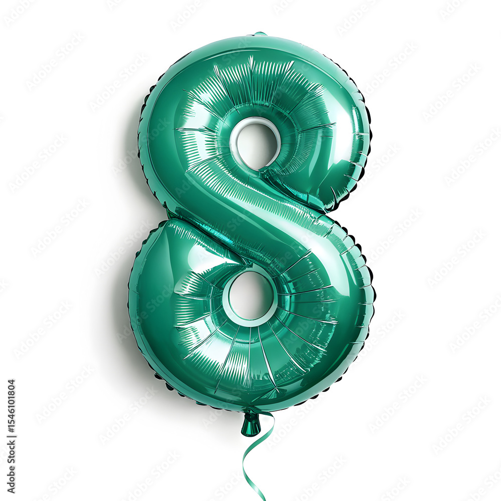 Fototapete a balloon shaped like the number 8,emerald green metallic finish with realistic reflections and smoo