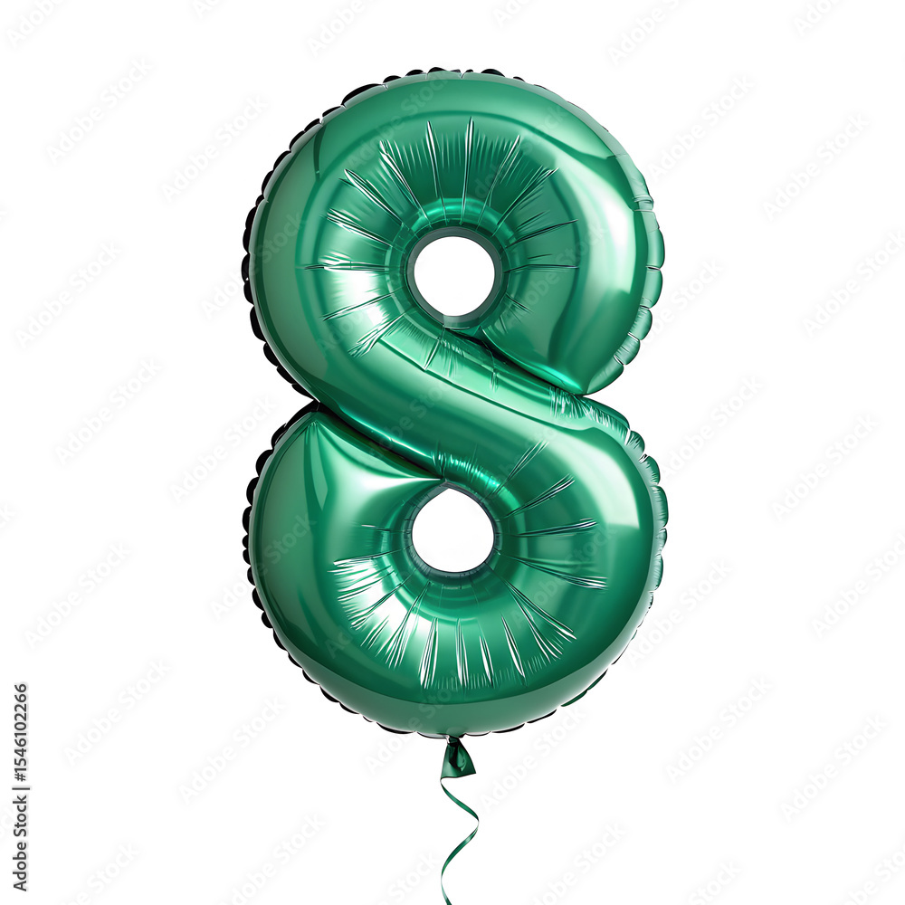 Fototapete a balloon shaped like the number 8,emerald green metallic finish with realistic reflections and smoo