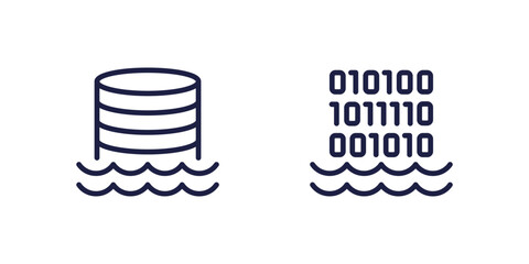 Data lake line icons, storing raw data