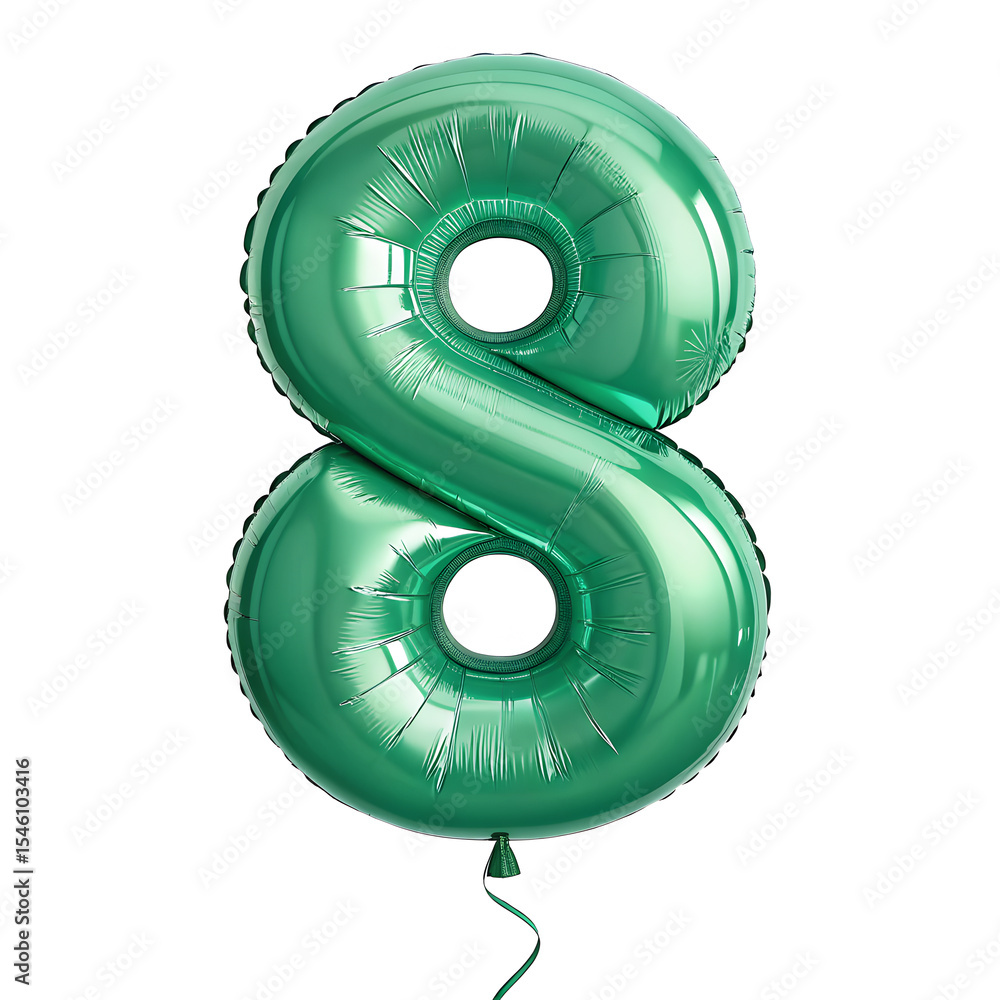 Fototapete a balloon shaped like the number 8,emerald green metallic finish with realistic reflections and smoo