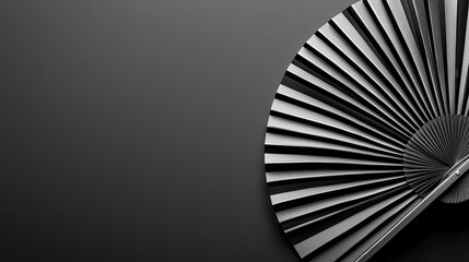 Stunning monochrome fan design with intricate folds and sleek black background, creating modern and elegant aesthetic