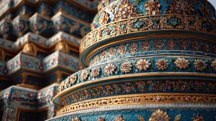 Obraz premium Detailed ornamentation on ancient architecture of Thai temple in Bangkok