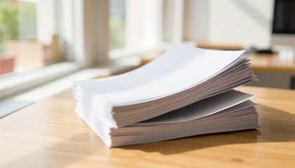 Stack of orientation brochures on registration table with natural light  