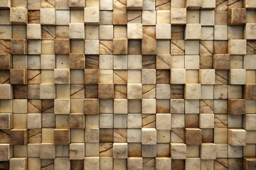 Abstract beige and brown stone cube texture background pattern