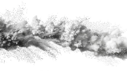 Black and white powder explosion isolated on transparent background