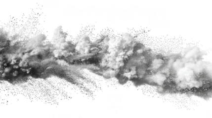 Black and white powder explosion isolated on transparent background
