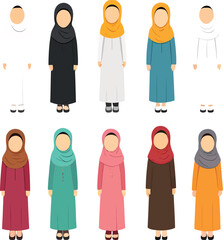 Islamic Women’s Fashion Featuring Diverse Hijab Styles and Colorful Outfits