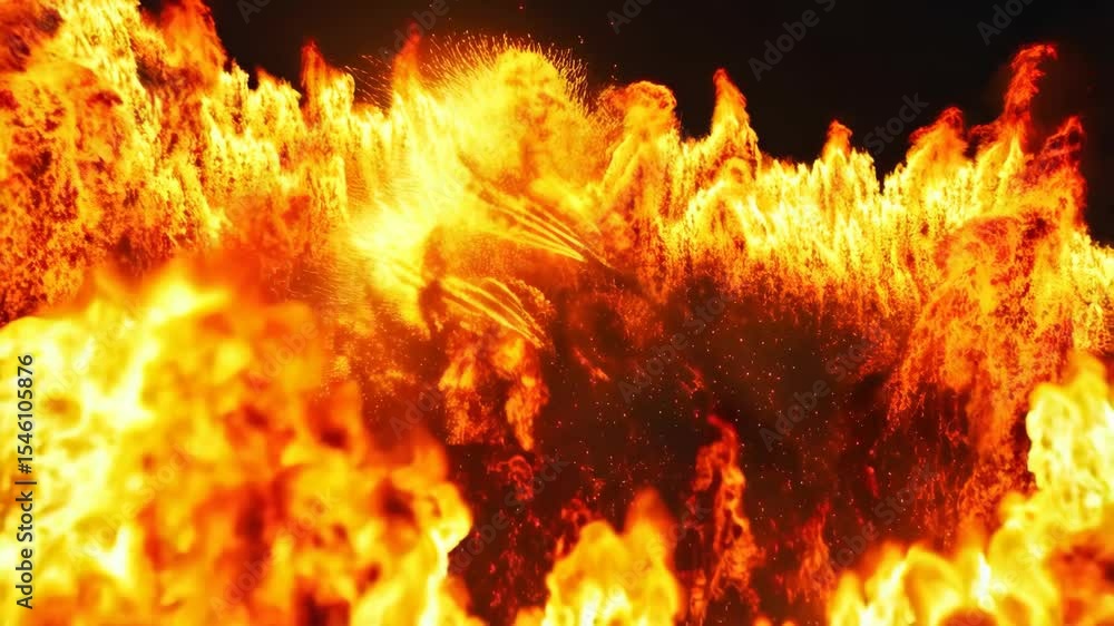 Poster intense explosive inferno with flames erupting and expanding dramatically in fiery display