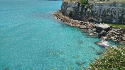 turquoise water under the cliff