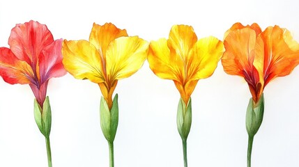 Watercolor Canna Lily Flowers in Vibrant Colors