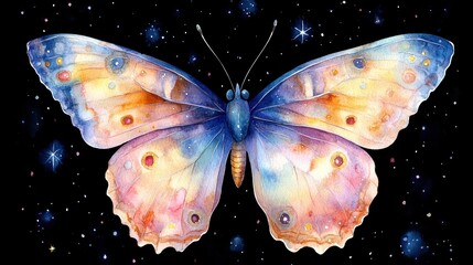 Watercolor Butterfly with Celestial Starry Background