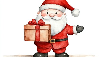 Watercolor Santa Claus with Present Illustration
