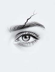 Fototapeta premium Penciled Eye with a Crack A Symbolic Illustration of Emotional Distress