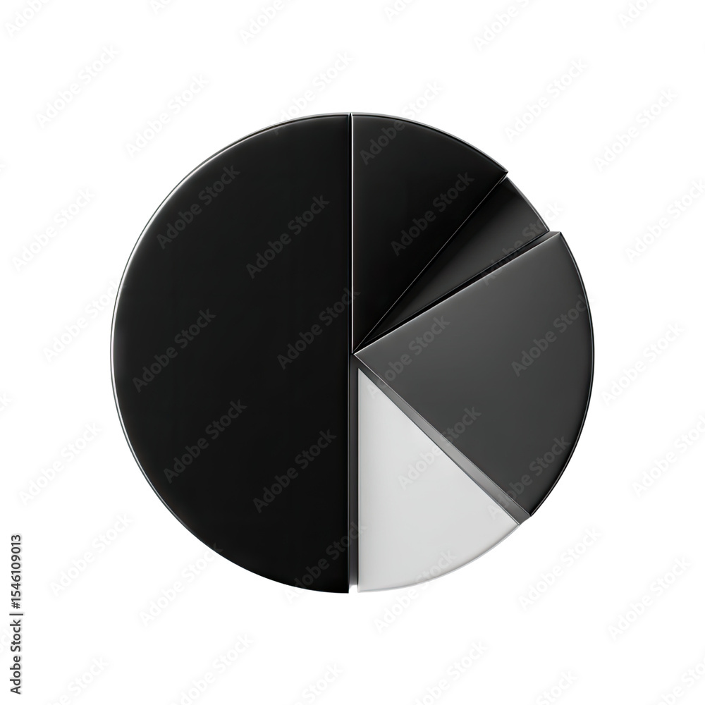 Poster modern monochrome pie chart design with black and white segments representing data visualization and