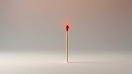 A single matchstick stands upright, its red tip catching the light against a blurred background.