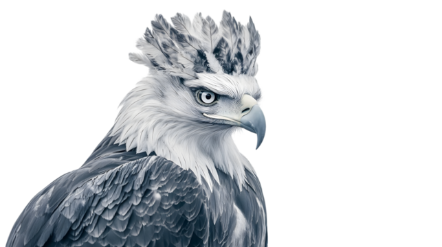Close up of a majestic harpy eagle with striking white plumage on transparent background png