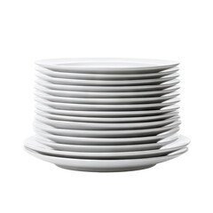 Obraz premium Stacked White Plates on a Plain Background Ideal for Culinary and Restaurant Related Imagery