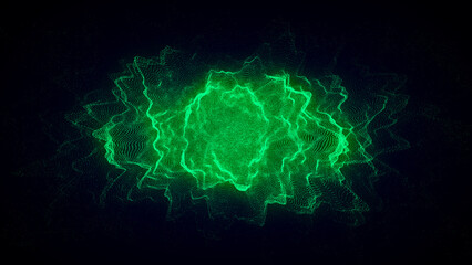 Technology green sphere with connecting dots and lines. Digital abstract network structure. 3D rendering.