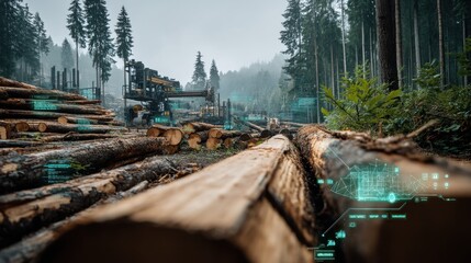 Advanced Logging Operation with Data Overlay Visuals in Forest Environment