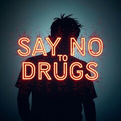 Say No To Drugs: Teen Silhouette with Neon Text