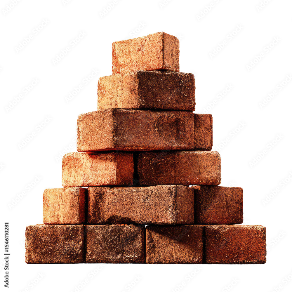 Poster stacked red bricks forming a pyramid structure ideal for construction and design projects