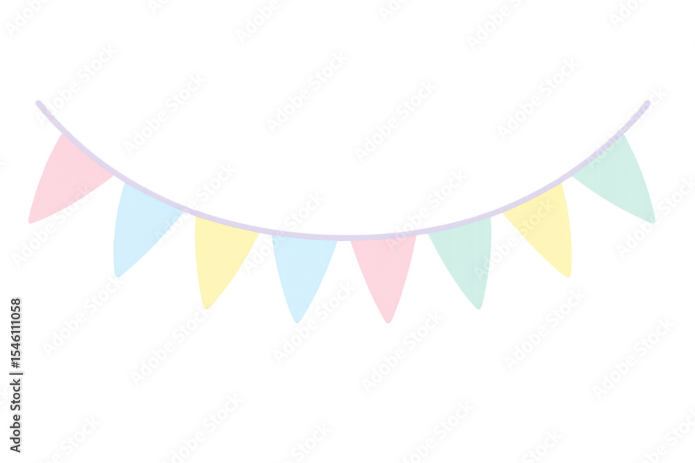 Poster bright triangle pennants strung together, generating cheerful party mood with transparent png backdr