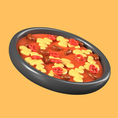 Bright vegetable casserole in realistic style. Hot served dish for lunch, dinner