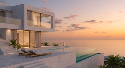 Modern Minimalist Coastal Villa with Infinity Pool and Ocean View – High-Resolution Architecture Image