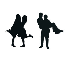 young people silhouettes in enjoyable life poses