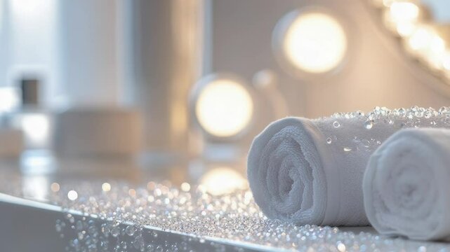 A pair of white towels placed on a countertop, suitable for use in various settings such as bathrooms, kitchens, or first aid stations