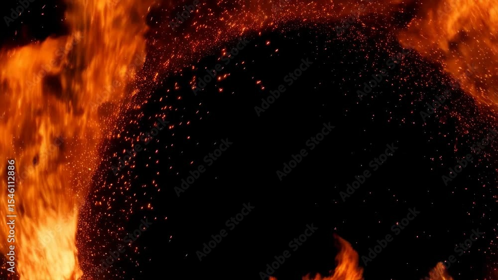 Poster fiery orb enveloped by intense flames in dynamic motion