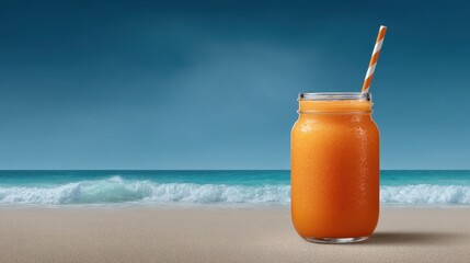 Obraz premium Refreshing Beachside Orange Juice in a Mason Jar